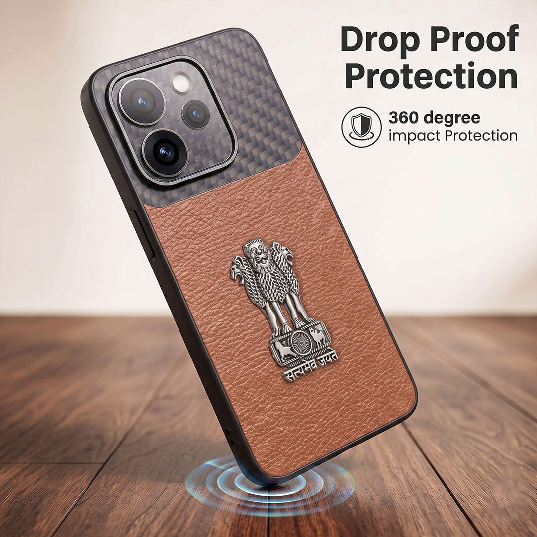 Oppo Reno 15 Pro Mini 5G Satyamev Jayate Carbon Fiber Leather Hybrid Phone Case