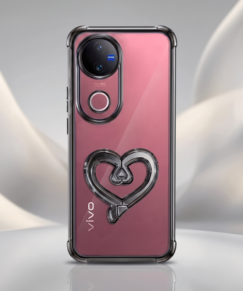 Vivo V50 5G Premium Heart Stand Transparent Shockproof Airbag Phone Case