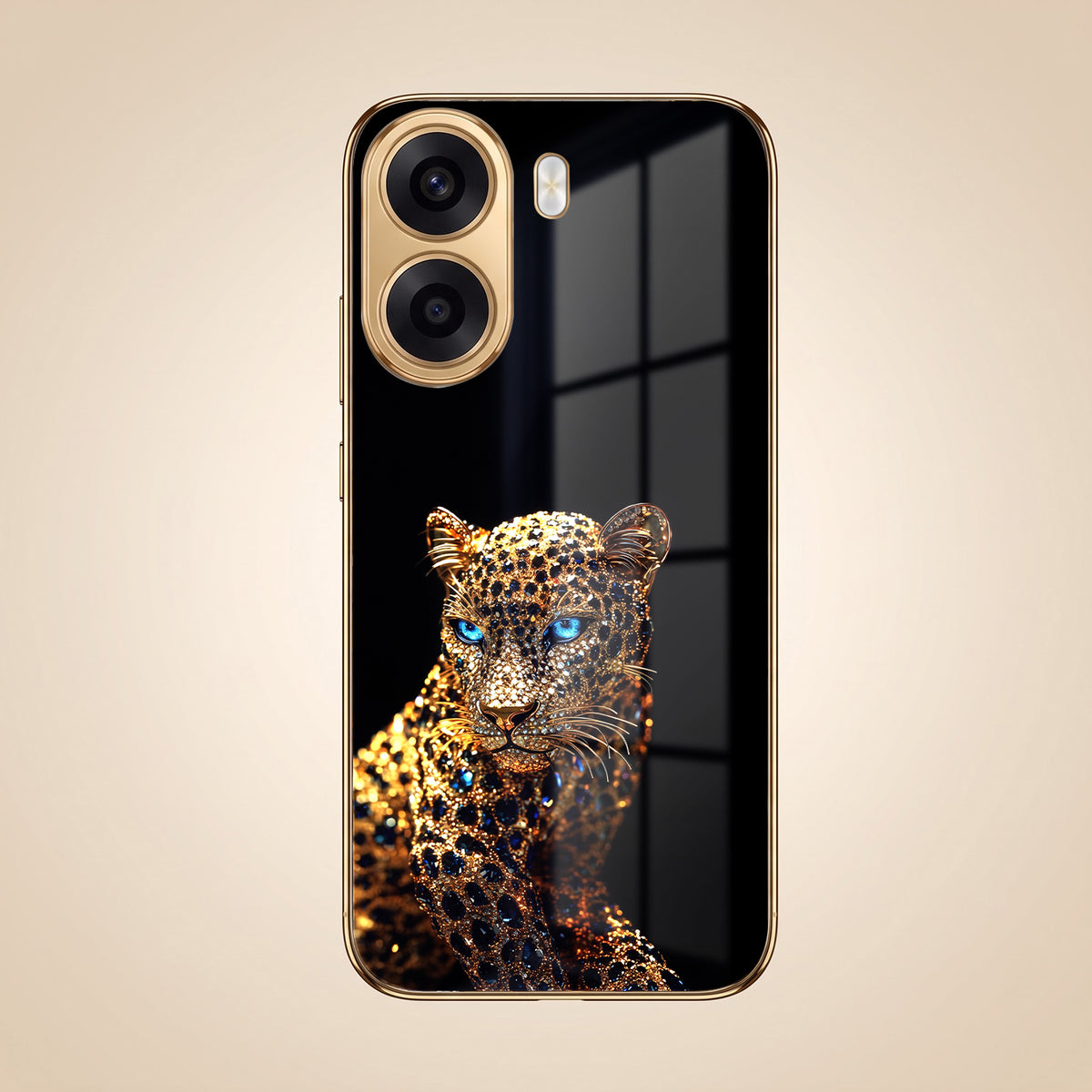 Oppo K14x 5G Panther Gold Electroplated Glass Phone Back Case