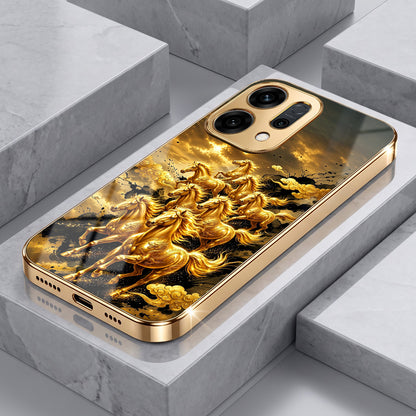 Oppo Reno 14 5G Celestial Seven Horses Gold Electroplated Glass Phone Back Case