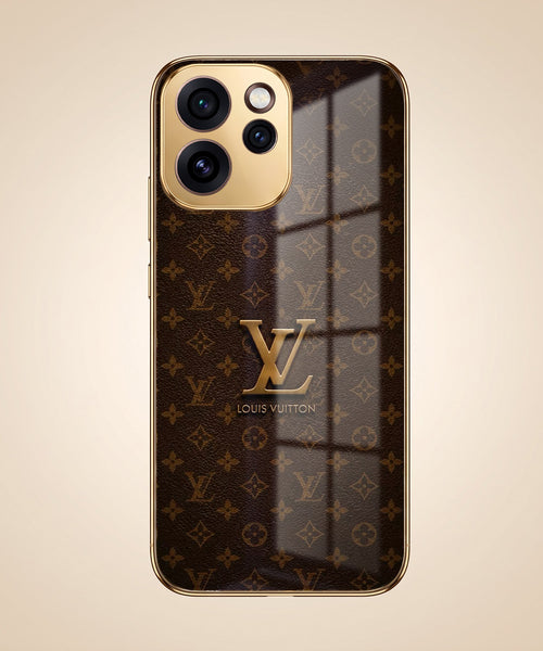 Oppo Reno 15 Pro Mini 5G LV Brown Monogram Gold Electroplated Glass Phone Back Case