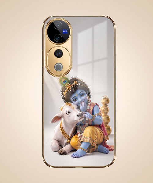 Vivo V40 Pro 5G Bal Krishna Blessings Gold Electroplated Glass Phone Back Case