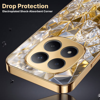 Redmi Note 15 Pro+ 5G White Diamond Shatter Gold Electroplated Glass Phone Back Case