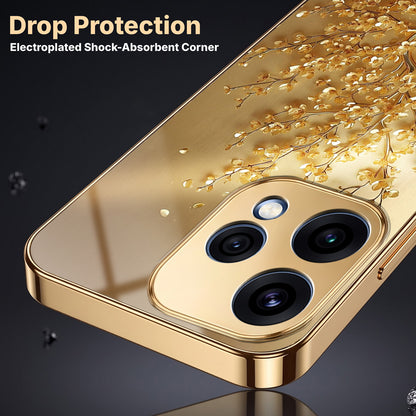 Oppo Reno 15 5G Golden Tree Gold Electroplated Glass Phone Back Case