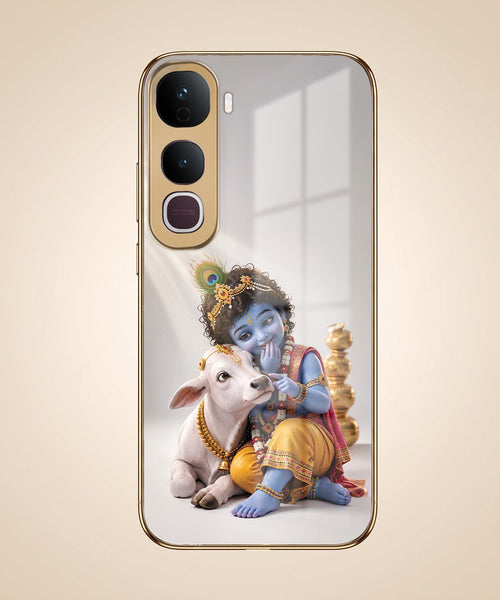 Vivo Y400 Pro Bal Krishna Blessings Gold Electroplated Glass Phone Back Case