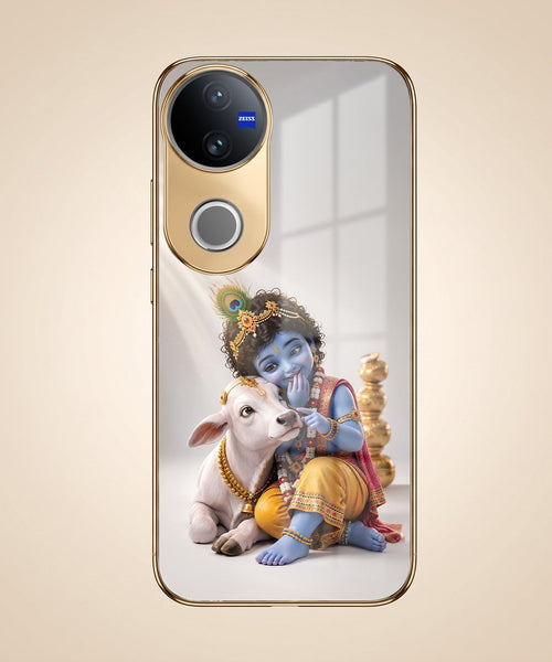 Vivo V50 5G Bal Krishna Blessings Gold Electroplated Glass Phone Back Case