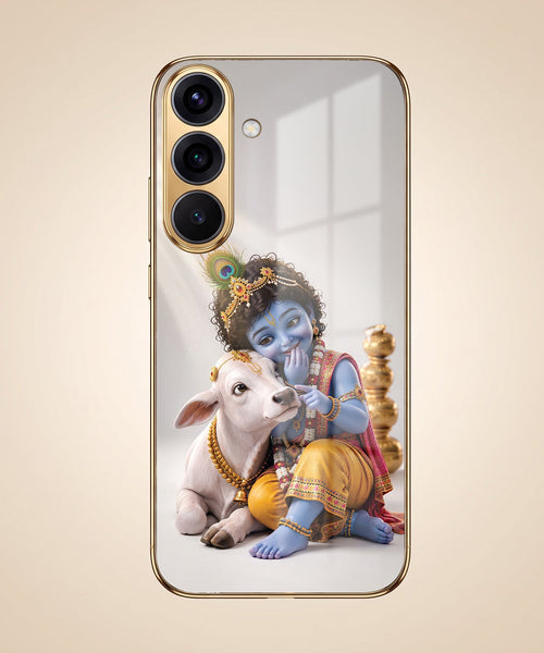 Samsung Galaxy A36 5G Bal Krishna Blessings Gold Electroplated Glass Phone Back Case