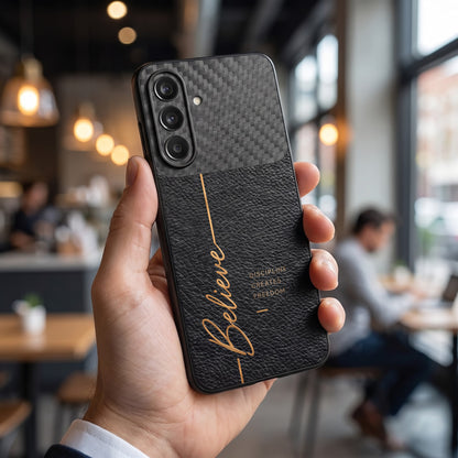 Samsung Galaxy A37 5G Believe Quote Carbon Fiber Leather Hybrid Back Case