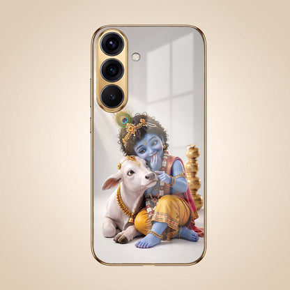 Samsung Galaxy A56 5G Bal Krishna Blessings Gold Electroplated Glass Phone Back Case