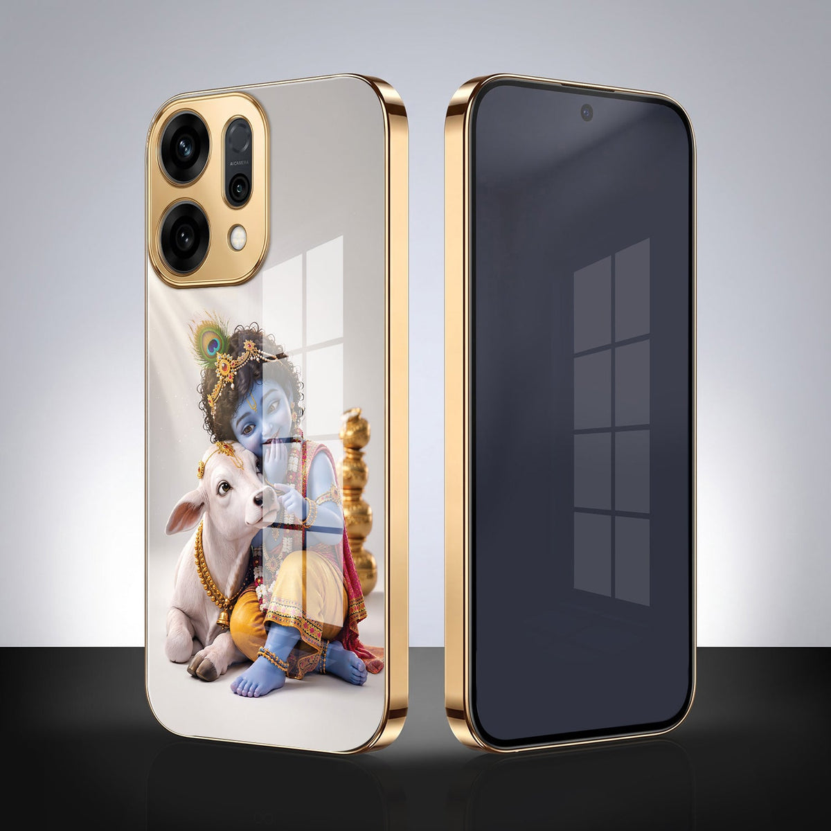Oppo Reno 14 5G Bal Krishna Blessings Gold Electroplated Glass Phone Back Case