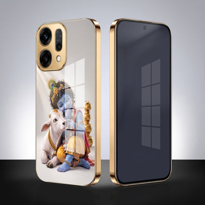Oppo Reno 14 5G Bal Krishna Blessings Gold Electroplated Glass Phone Back Case