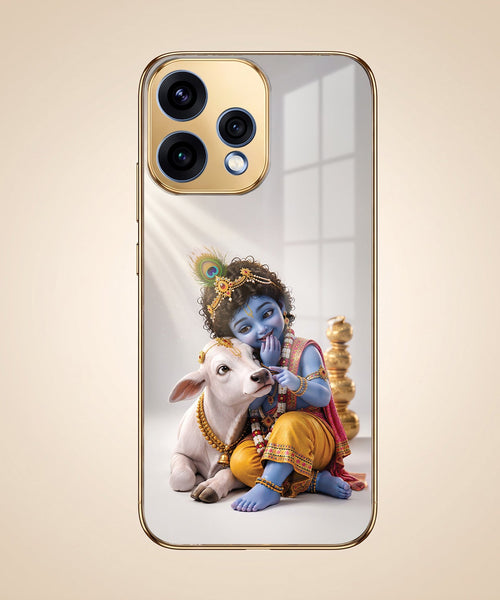 Oppo Reno 15 5G Bal Krishna Blessings Gold Electroplated Glass Phone Back Case