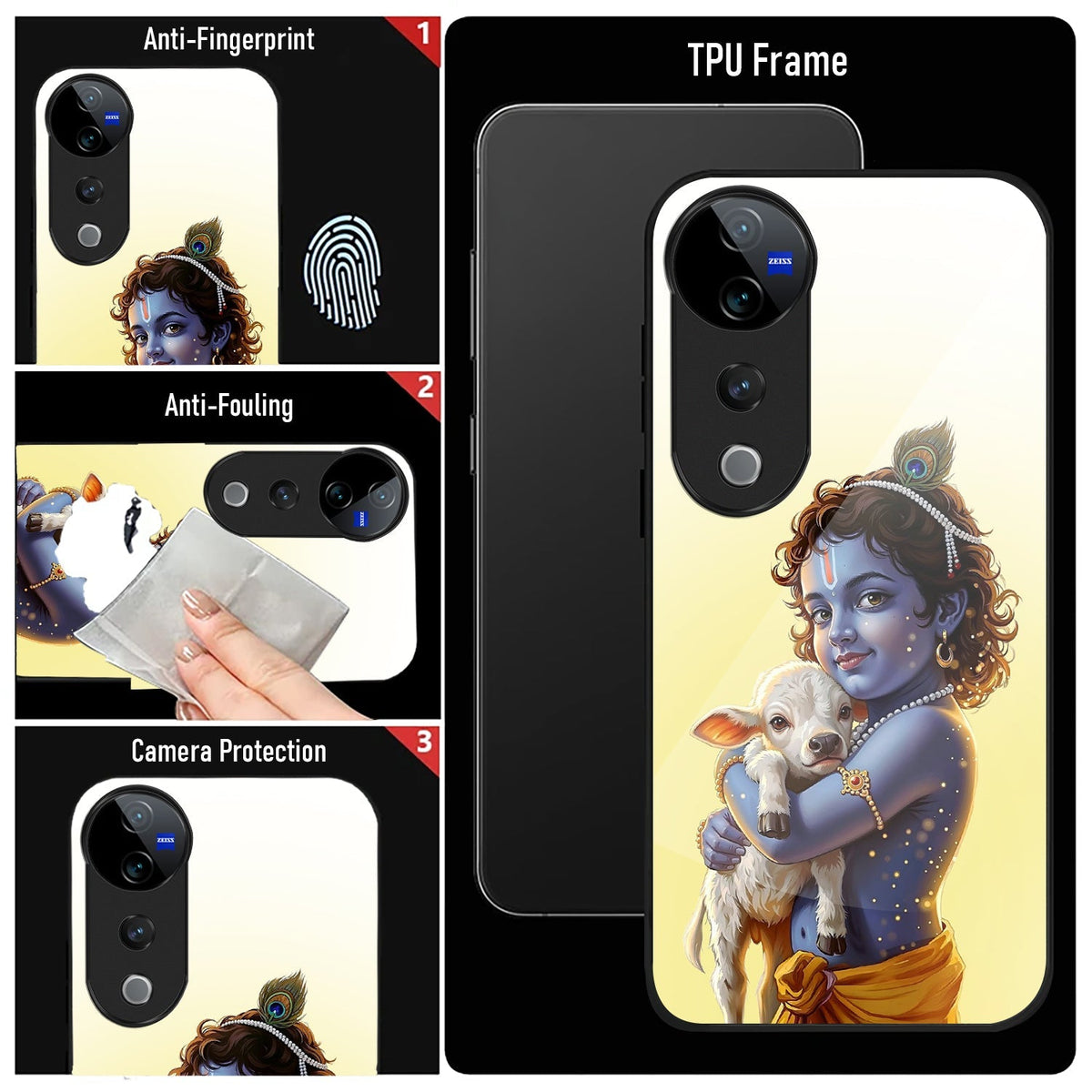 Vivo V40 Pro 5G Premium Acrylic Shockproof Glass Back Case (Cute Krishna)