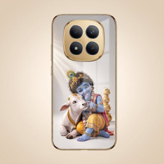 Redmi Note 15 SE 5G Bal Krishna Blessings Gold Electroplated Glass Phone Back Case