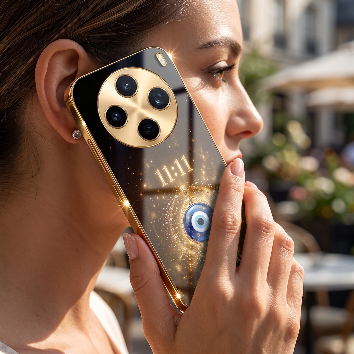 Vivo X200T 5G God’s Plan Evil Eye Gold Electroplated Glass Phone Back Case