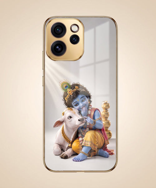 Oppo Reno 15 Pro Mini 5G Bal Krishna Blessings Gold Electroplated Glass Phone Back Case
