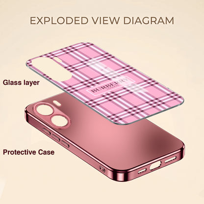 Oppo K14x 5G Burberry Classic Pink Electroplated Glass Phone Back Case