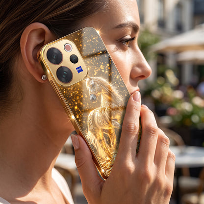 Vivo V50 5G Golden Horse Sparkle Gold Electroplated Glass Phone Back Case