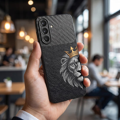Samsung Galaxy A37 5G Lion King Carbon Fiber Leather Hybrid Back Case