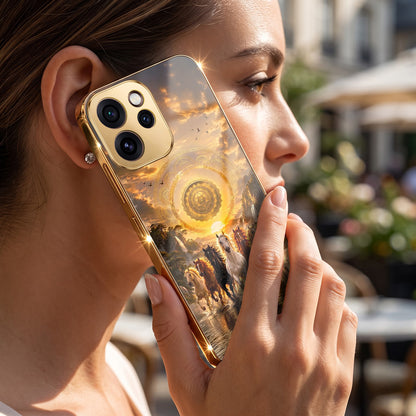 Oppo Reno 15 Pro Mini 5G Celestial Seven Horses Gold Electroplated Glass Phone Back Case
