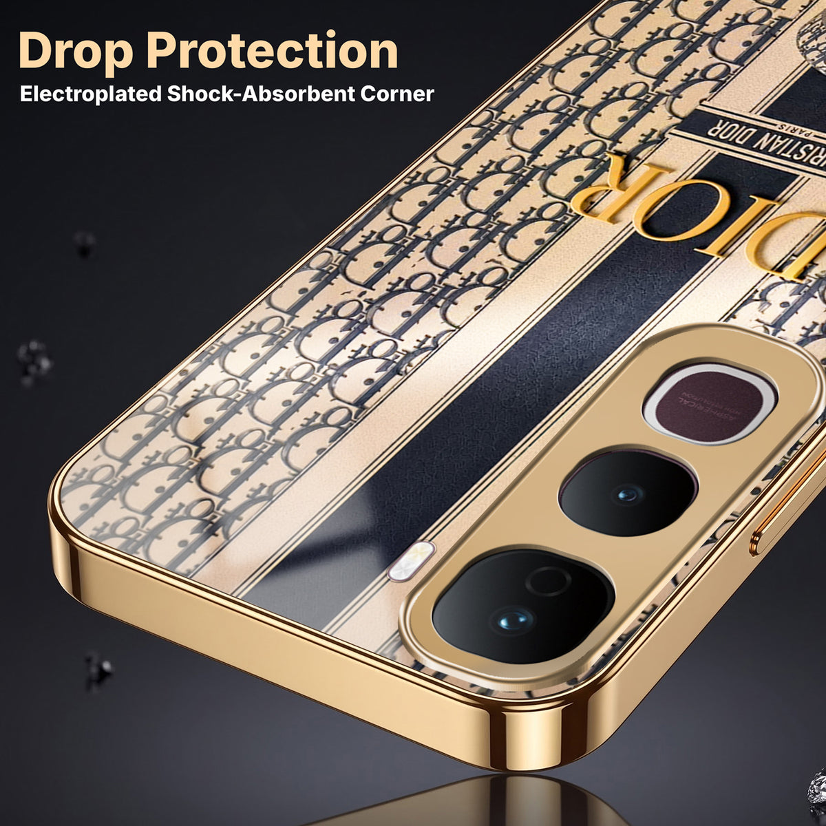 Vivo Y400 Pro 5G Luxury Dior Gold Electroplated Glass Phone Back Case
