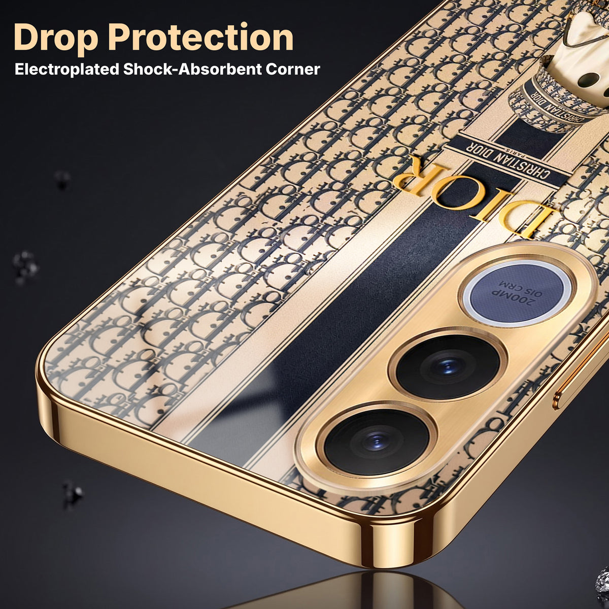 Vivo V70 FE 5G Luxury Dior Gold Electroplated Glass Phone Back Case