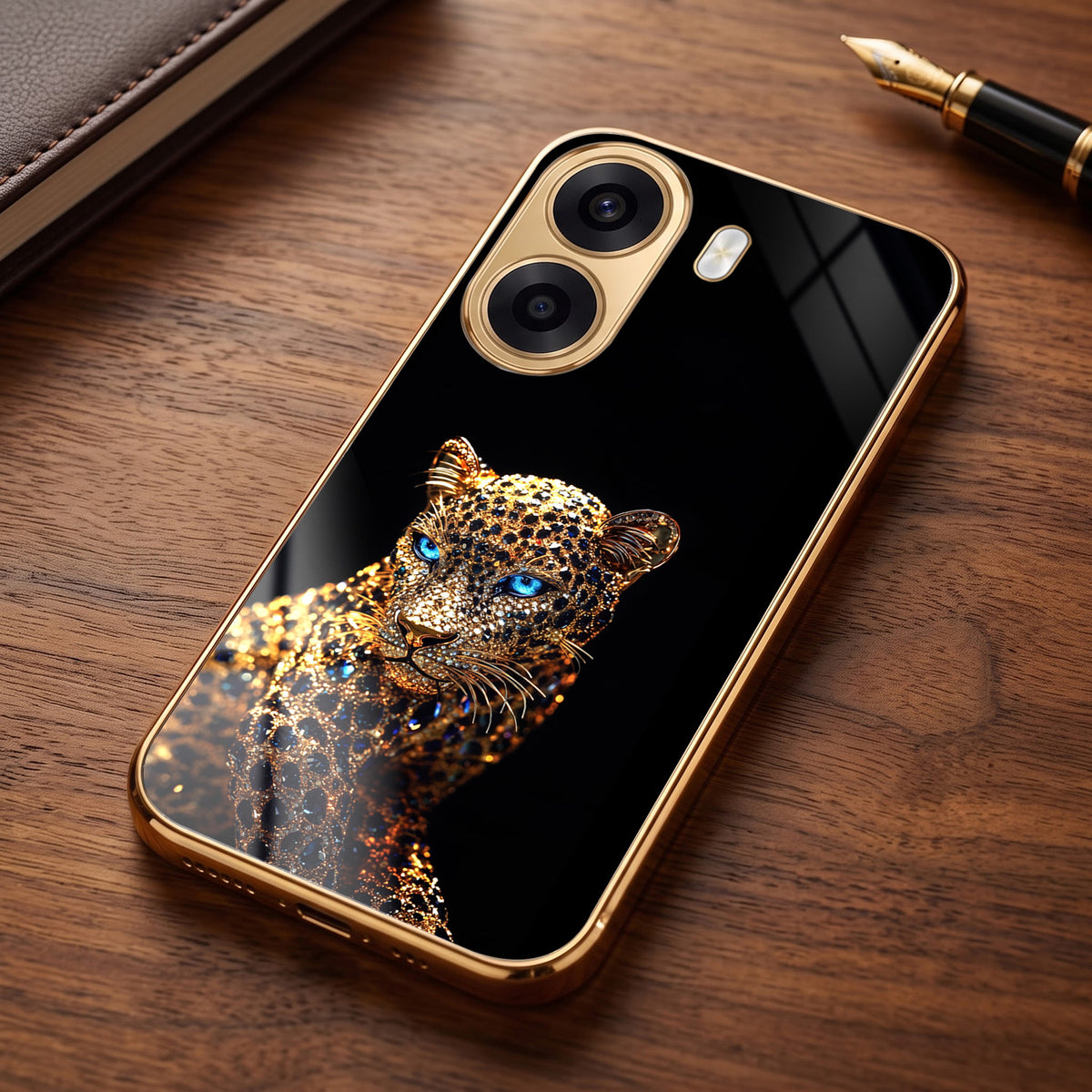Oppo K14x 5G Panther Gold Electroplated Glass Phone Back Case