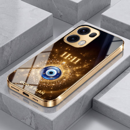 Oppo Reno 13 Pro 5G God’s Plan Evil Eye Gold Electroplated Glass Phone Back Case
