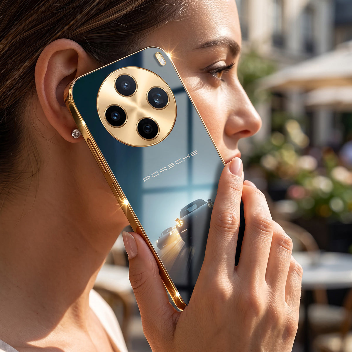 Vivo X200T 5G Porsche Luxury Gold Electroplated Glass Phone Back Case