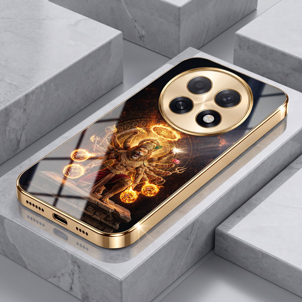 Oppo F31 Pro+ 5G Lord Narasimha Gold Electroplated Glass Phone Back Case