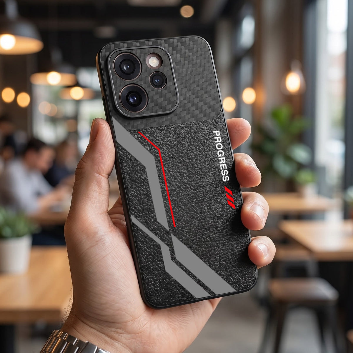 Oppo Reno 15 Pro Mini 5G Progress Stripe Carbon Fiber Leather Hybrid Back Case