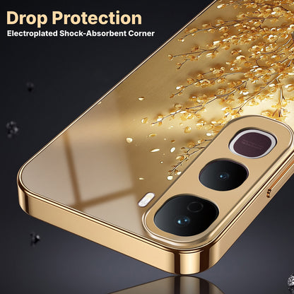 Vivo Y400 Pro 5G Golden Tree Gold Electroplated Glass Phone Back Case