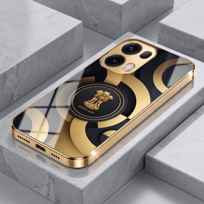 Oppo Reno 13 Pro 5G Royal Emblem Gold Electroplated Glass Phone Back Case