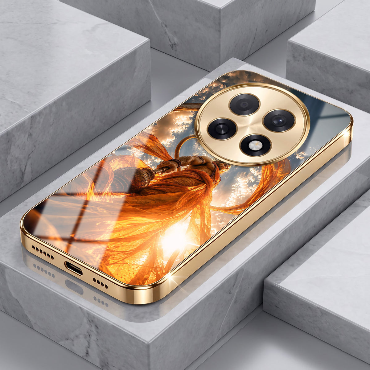 Oppo F31 Pro+ 5G Divine Hanuman Gold Electroplated Glass Phone Back Case