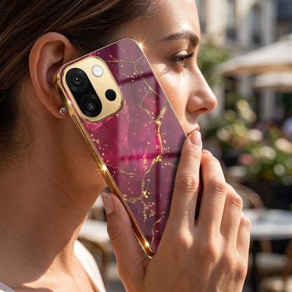 OnePlus 13s 5G Luxury Crimson Marble Gold Electroplated Glass Phone Back Case