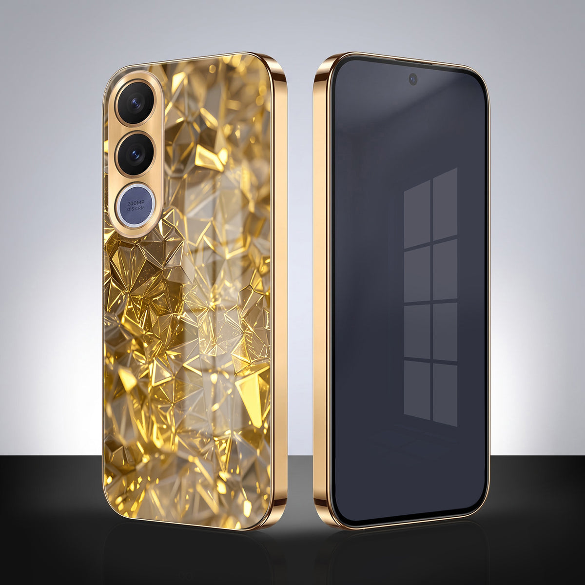 Vivo V70 FE 5G Golden Diamond Shatter Gold Electroplated Glass Phone Back Case