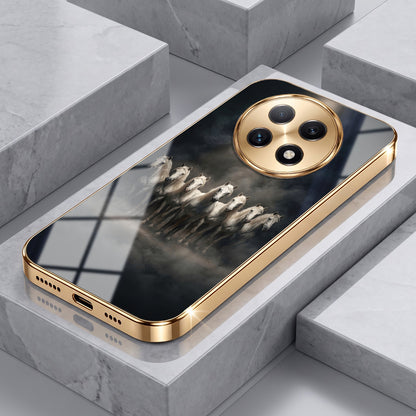 Oppo F29 Pro 5G Running Horses Gold Electroplated Glass Phone Back Case