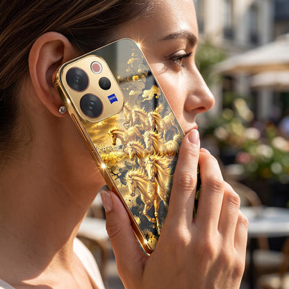 Vivo V70 5G Horses Royal Glory Gold Electroplated Glass Phone Back Case