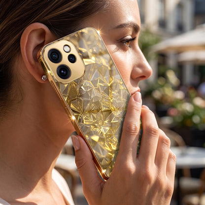 Oppo Reno 15 Pro Mini 5G Golden Diamond Shatter Gold Electroplated Glass Phone Back Case