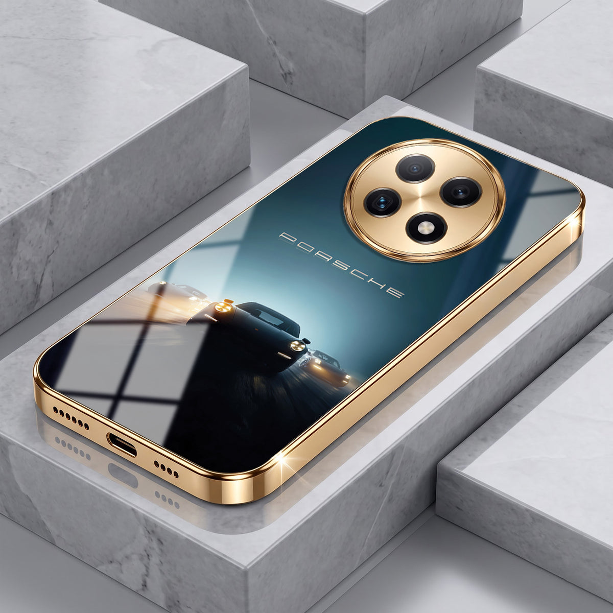 Oppo F29 Pro 5G Porsche Luxury Gold Electroplated Glass Phone Back Case