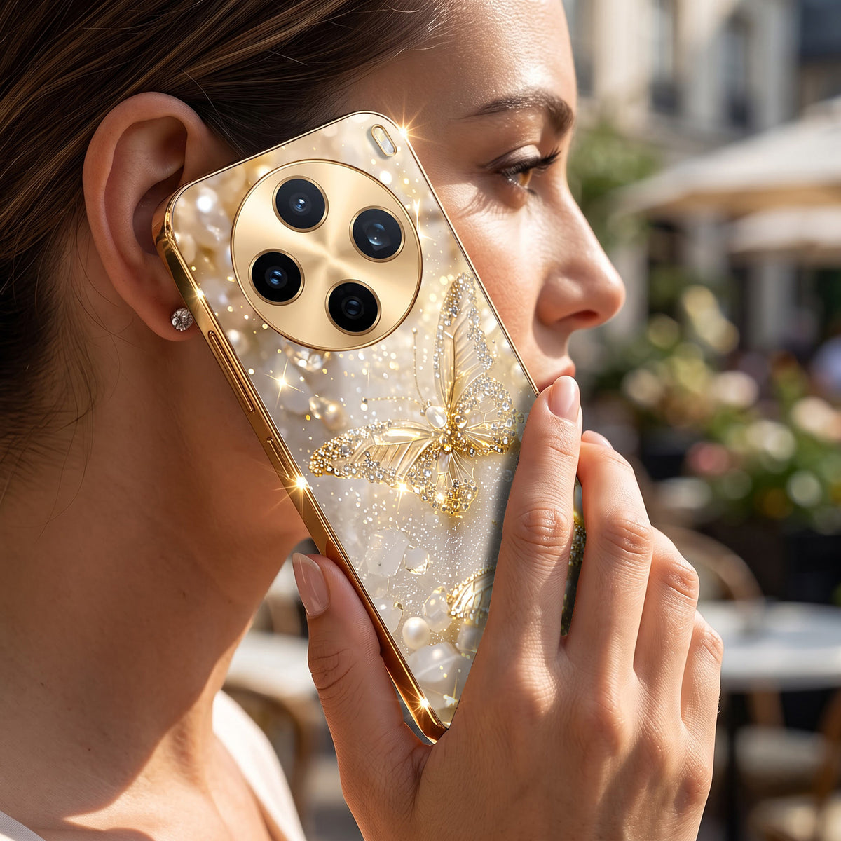 Vivo X200T 5G Golden Butterfly Gold Electroplated Glass Phone Back Case