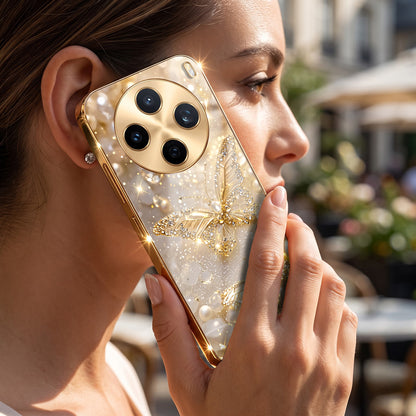 Vivo X200T 5G Golden Butterfly Gold Electroplated Glass Phone Back Case