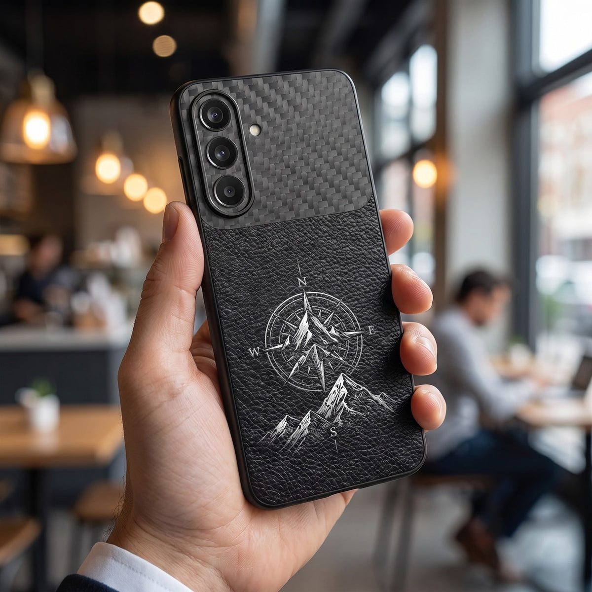 Samsung Galaxy A27 5G Compass Carbon Fiber Leather Hybrid Back Case