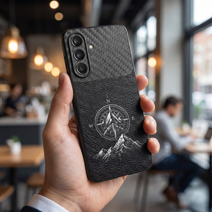 Samsung Galaxy A27 5G Compass Carbon Fiber Leather Hybrid Back Case