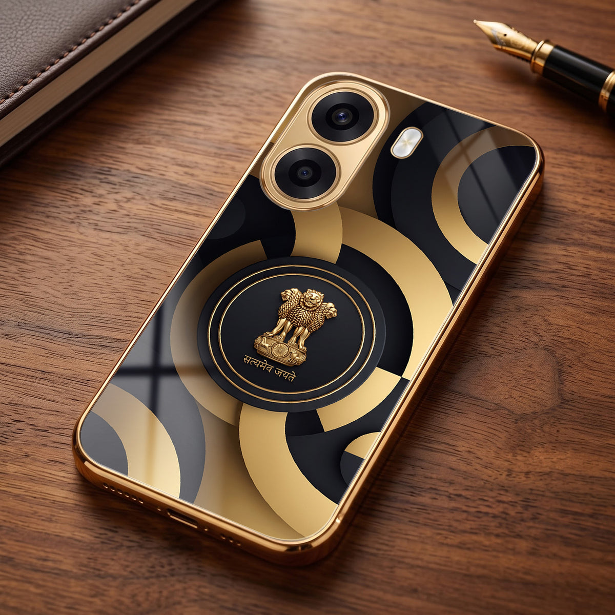 Oppo K14x 5G Royal Emblem Gold Electroplated Glass Phone Back Case