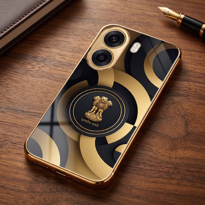 Oppo K14x 5G Royal Emblem Gold Electroplated Glass Phone Back Case
