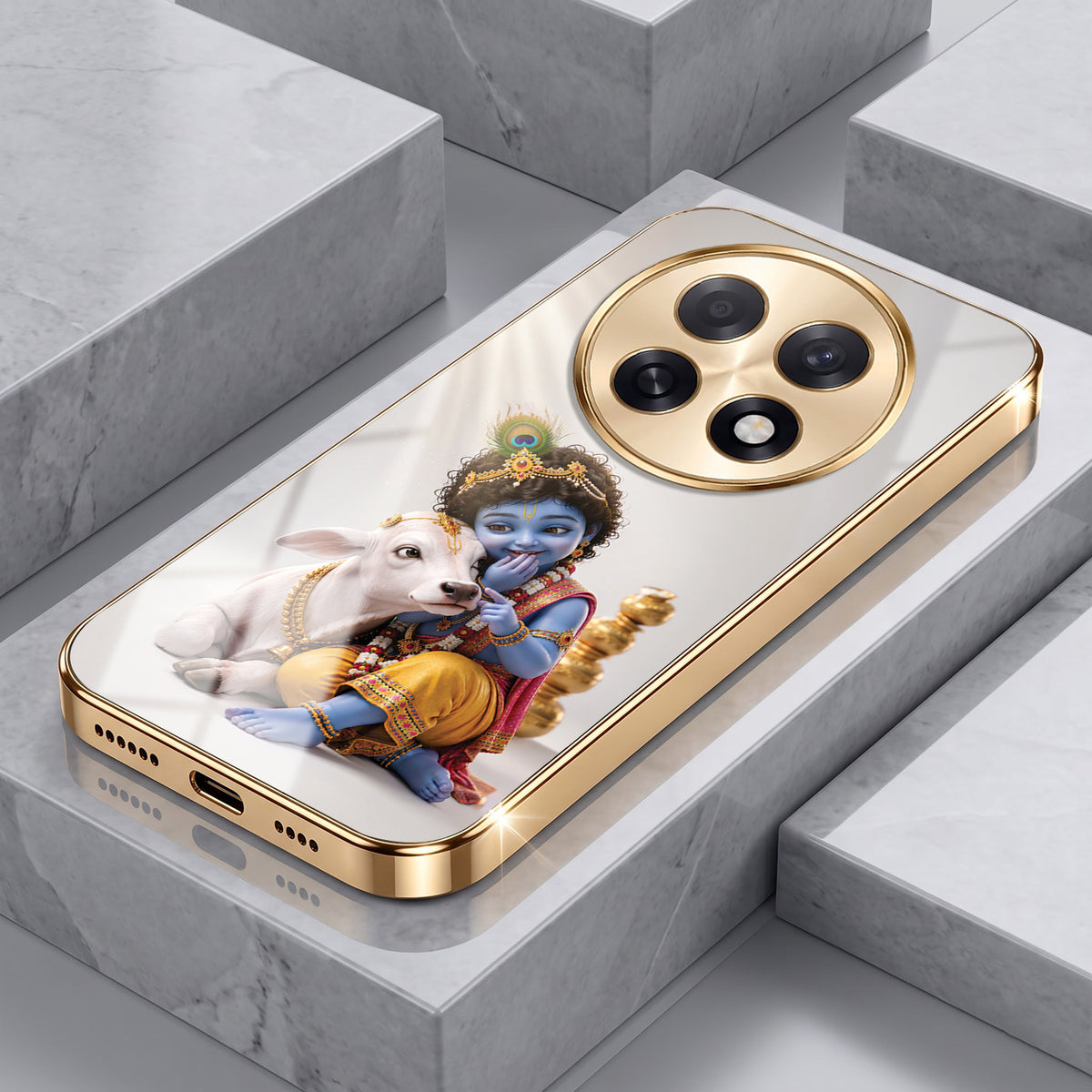 Oppo F31 Pro+ 5G Bal Krishna Blessings Gold Electroplated Glass Phone Back Case