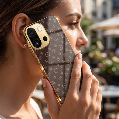 OnePlus 13s 5G Luxury Monogram Brown Gold Electroplated Glass Phone Back Case