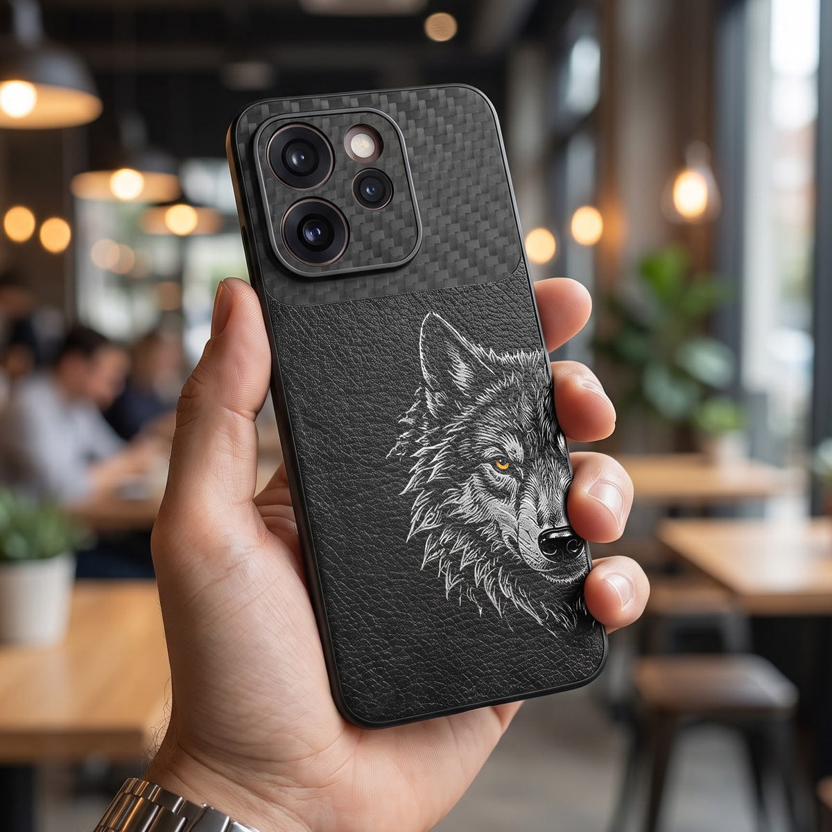 Oppo Reno 15 Pro Mini 5G Wolf Focus Carbon Fiber Leather Hybrid Back Case