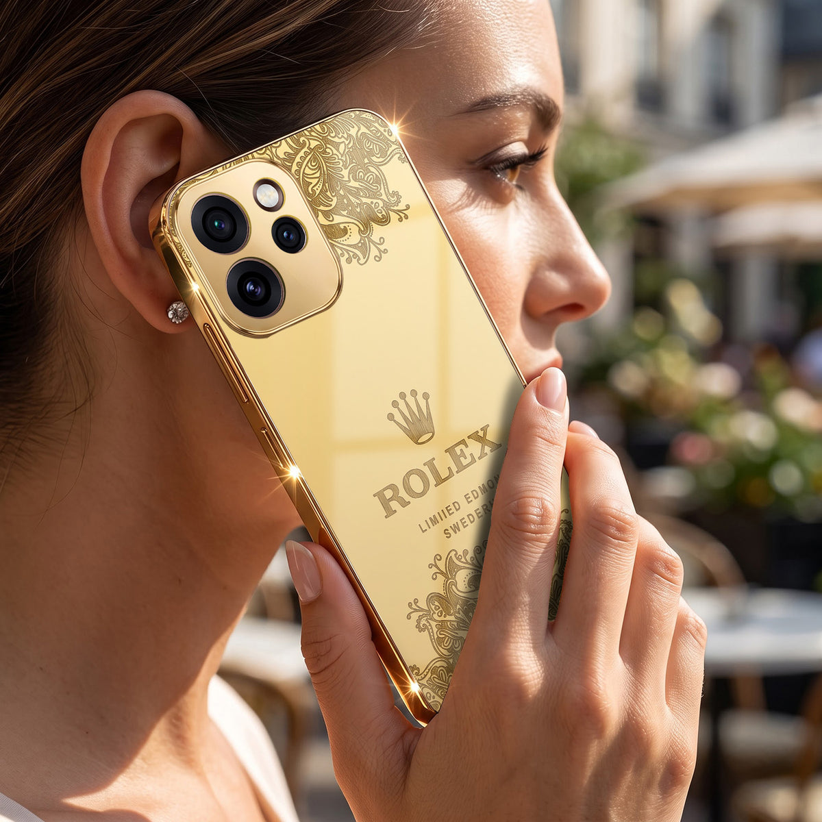 Oppo Reno 15 Pro Mini 5G Rolex Crown Gold Electroplated Glass Phone Back Case